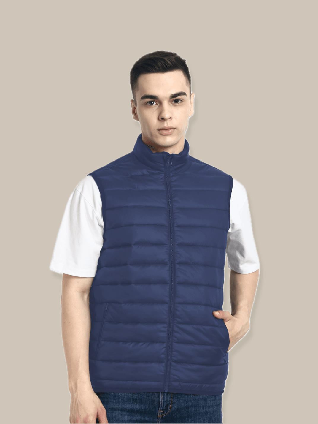 Hummel Venne Men Blue Sleeveless Bomber Jacket Hummel India