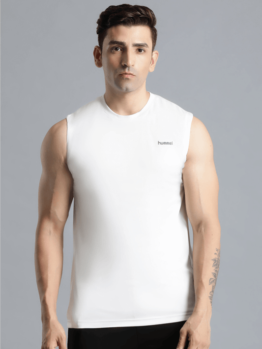 Darby Round Neck Sleeveless Solid Regular fit Polyester T-shirt for Men Comfortable Breathable Fabric Stretchable for Everyday Use Ideal for Yoga Training Gym Running or Performance