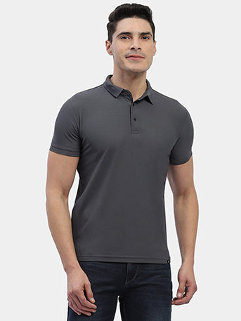 Hummel Men Grey Swift Sports Polo Collar Tshirt