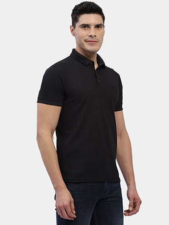 Hummel Men Black Swift Sports Polo Collar Tshirt