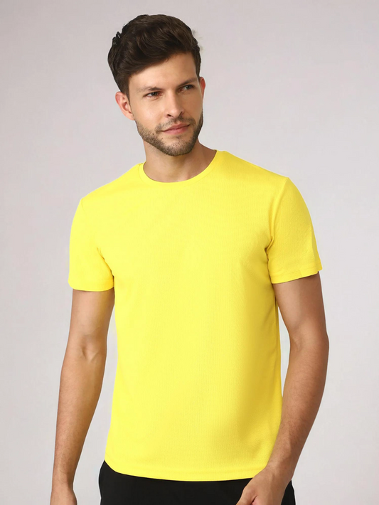 Budoc Men's Polyester T-shirt for men in yellow