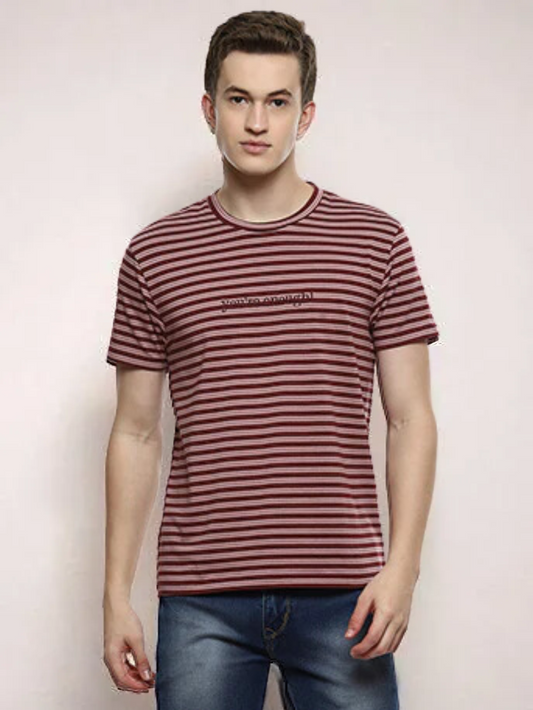 You're Enough Men's Embroidered Stripes T-shirt for men in Maroon