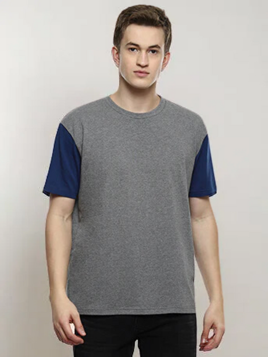 Hue Men's Grey Color Block Boxy T-shirt