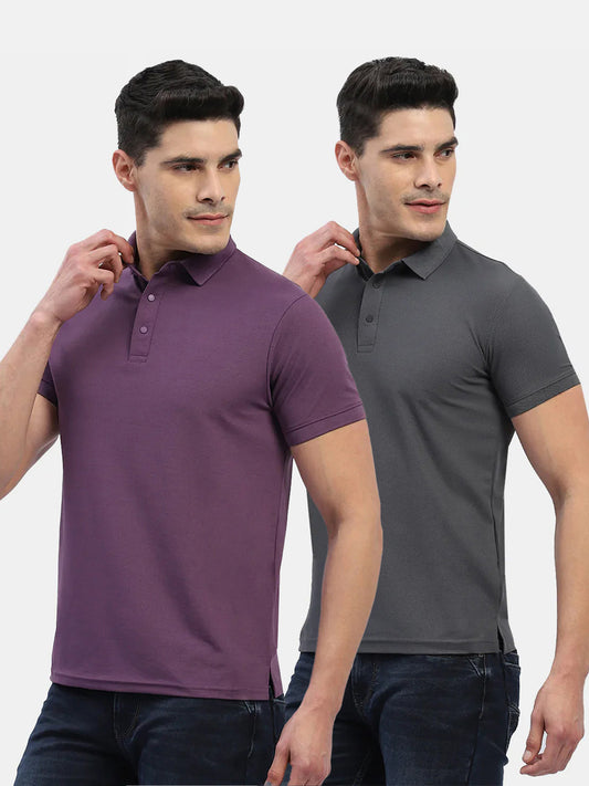 Jaye Poly Polo T-shirt Pack Of 2 (Lavender/Charcoal Grey)