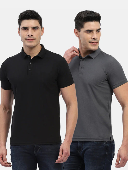 Jaye Poly Polo T-shirt Pack Of 2 (Black/Charcoal Grey)