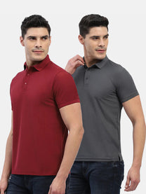 Jaye Poly Polo T-shirt Pack Of 2 (Maroon/Charcoal Grey)