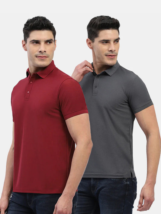 Jaye Poly Polo T-shirt Pack Of 2 (Maroon/Charcoal Grey)