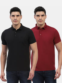 Jaye Poly Polo T-shirt Pack Of 2 (Black/Maroon)