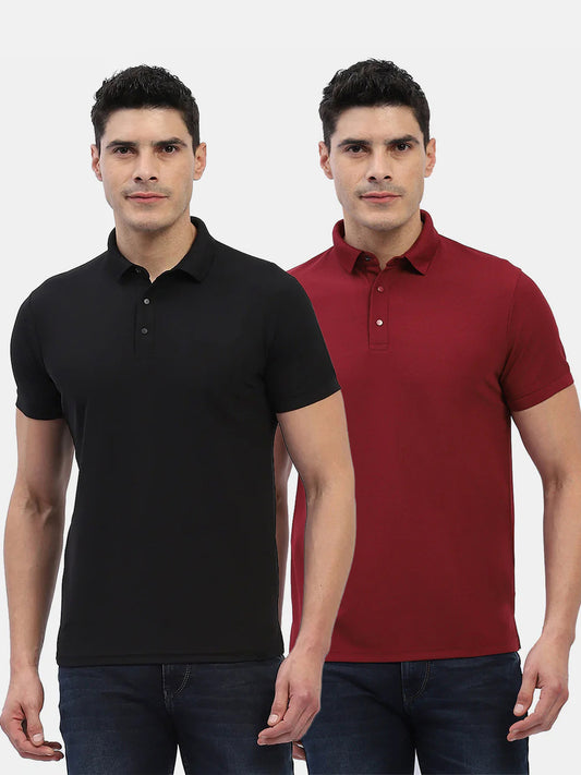 Jaye Poly Polo T-shirt Pack Of 2 (Black/Maroon)