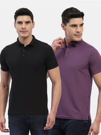 Jaye Poly Polo T-shirt Pack Of 2 (Black/Lavender)