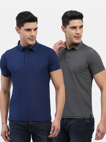 Jaye Poly Polo T-shirt Pack Of 2 (Dress Blue/Charcoal Grey)