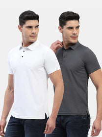 Jaye Poly Polo T-shirt Pack Of 2 (White/Charcoal Grey)