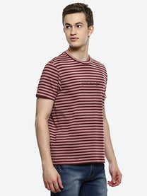 Hummel You'Re Enough Men's Maroon Embroidered Stripes T-shirt