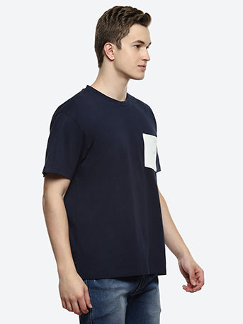 Mono Men's Blue Color Block Boxy T-shirt