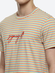 Hummel Signing Off Men's Yellow Embroidered Stripes T-shirt