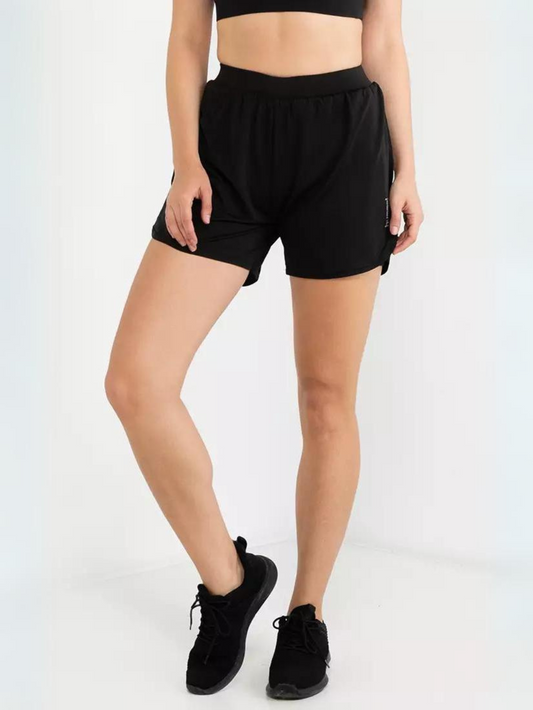 Alucia Women Polyester Black Double Short