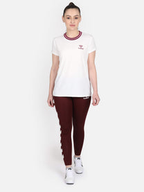 Hummel Emma Women Polyester White & Maroon T-Shirt