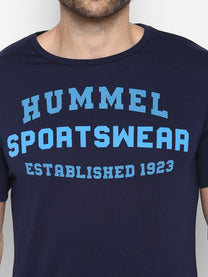 Hummel Leandre Men Cotton Navy Blue T-Shirt