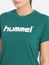 Hummel Go Women Cotton Green Logo T-Shirt