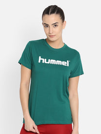 Hummel Go Women Cotton Green Logo T-Shirt