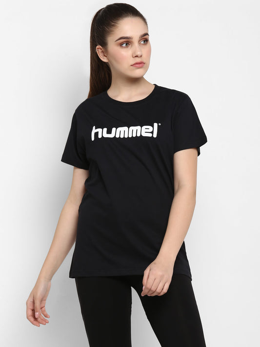 Go Cotton Logo Black T-Shirt for Women